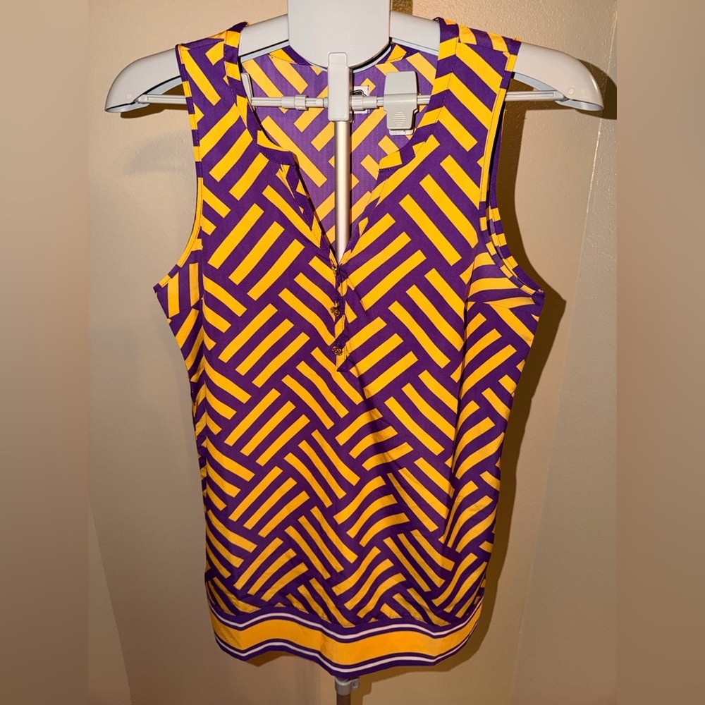 Mud Pie Purple Gold Sleeveless Tunic Blouse
